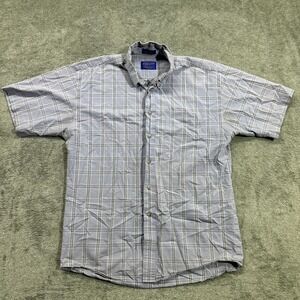 Pendelton, Short sleeve button down, mens large, plaid, light blue‎